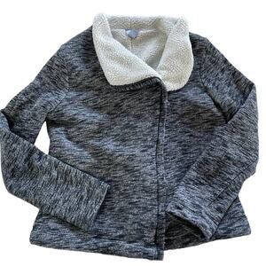 Gap Jacket Womens Medium Grey Black Heathered Asymmetrical Zip Fleece Collar